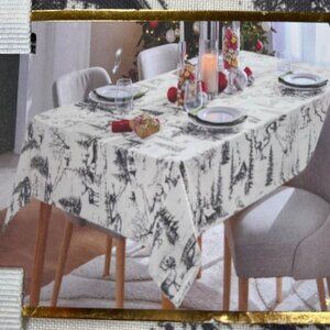 Max Studio Oblong Tablecloth Rustic Forest Winter Wonderland Cabin Trees Snow